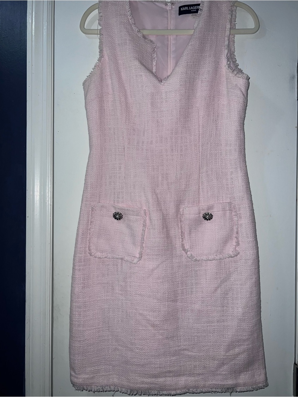 Karl Lagerfeld Light Pink Tweed Sleeveless Shift Dress